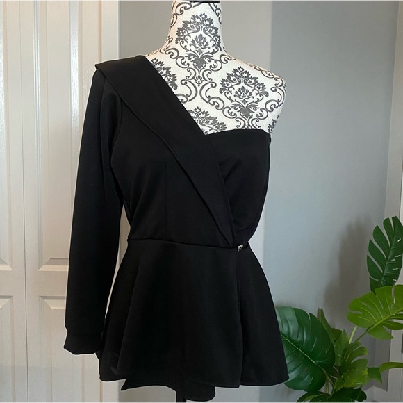 Black One Shoulder Long Sleeve Top - Picture 1 of 3